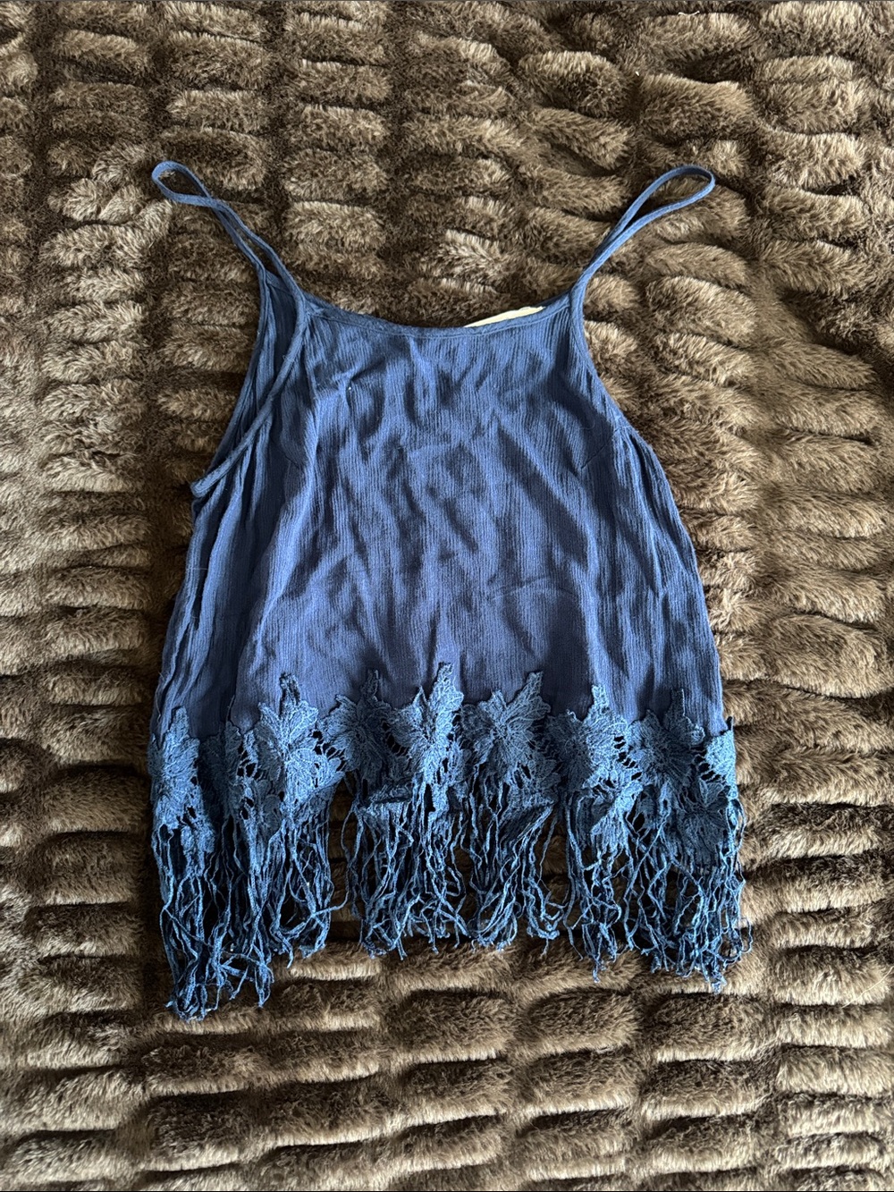 Blue Lace-Trim Fringe Camisole Tank Top